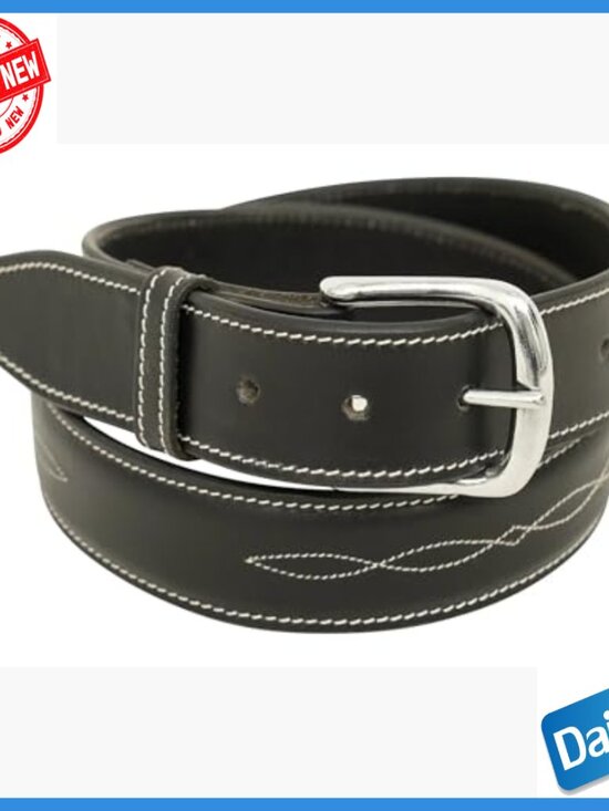 Full-Grain Leather Belt with Fancy Stitching, 1.5 Inch Width, X-Small Size main image 5